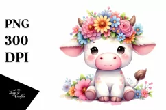 Sitting Cow with Vibrant Flower Crown | Clipart Product Image 3