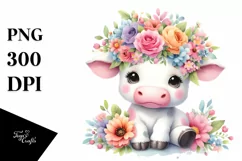 Sitting Cow with Vibrant Flower Crown | Clipart Product Image 3