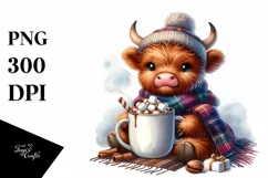 Highland Cow with Blanket and Cocoa PNG Product Image 3