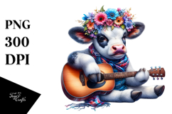 Colorful Baby Cow with Guitar, Transparent PNG Product Image 1