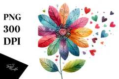 Colorful Boho Flower with Heart Petals PNG Product Image 1