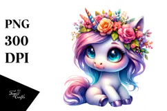 Cute Baby Unicorn Sitting PNG Product Image 1