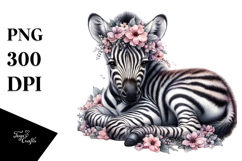 Sleeping Baby Zebra on Flower PNG Product Image 1