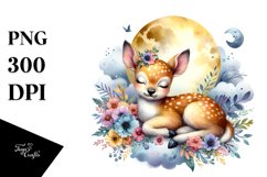 Colorful Baby Deer Sleeping on Moon | Sublimation Clipart Product Image 1