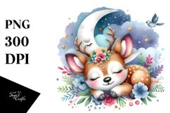 Colorful Baby Deer Sleeping on Moon | Sublimation Clipart Product Image 3