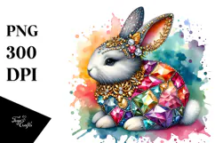 Colorful Bunny made of Diamonds on Splashy Background, PNG Product Image 1