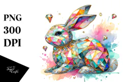 Colorful Bunny made of Diamonds on Splashy Background, PNG Product Image 1