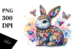 Colorful Bunny Made of Diamonds with Golden Insertions, PNG Product Image 1