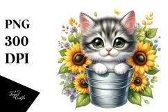 Baby Cat with Sunflowers PNG Product Image 3