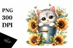 Baby Cat with Sunflowers PNG Product Image 1
