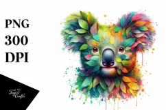 Koala with Plant Leaves, Transparent PNG Product Image 1