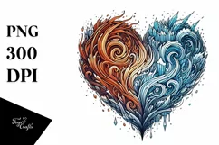 Lineart Heart Fire and Ice PNG Product Image 1