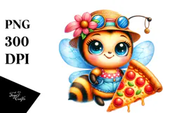 Smiling Cute Watercolor Baby Bee PNG Product Image 1