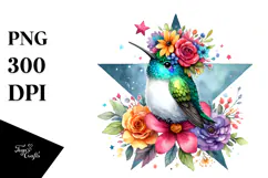 Hummingbird with Flower Crown, Transparent PNG Product Image 1