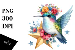 Hummingbird with Flower Crown, Transparent PNG Product Image 1