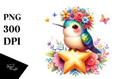 Hummingbird with Flower Crown, Transparent PNG Product Image 1