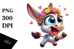 Excited Donkey with Floral Crown, Whimsical PNG Product Image 1