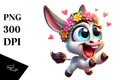 Excited Donkey with Floral Crown, Whimsical PNG Product Image 1