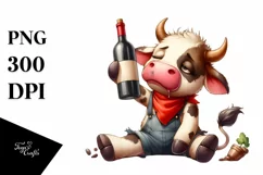 Funny Cow Wine Bottle Tired | Sublimation Clipart Product Image 1