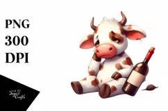 Funny Cow Wine Bottle Tired | Sublimation Clipart Product Image 1
