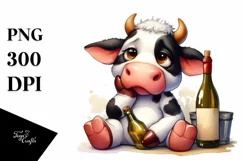 Funny Cute Cow Watercolor Clipart Product Image 3