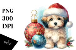 A Cute Watercolor Havanese with Christmas Globes, White Product Image 1