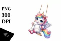 Baby Unicorn Swinging from Rainbow Watercolor Product Image 3