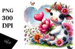 Colorful Cow with Heart PNG Product Image 1