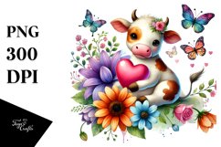 Colorful Cow with Heart PNG Product Image 1