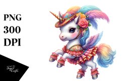Colorful Baby Unicorn in Farandole Dancer&#039;s Attire, PNG Product Image 1