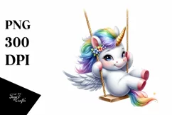 Baby Unicorn Swinging from Rainbow Watercolor Product Image 1