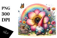 Watercolor Gnome House Rainbow Scene | Sublimation | Clipart Product Image 1