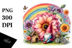 Watercolor Gnome House Rainbow Scene | Sublimation | Clipart Product Image 1