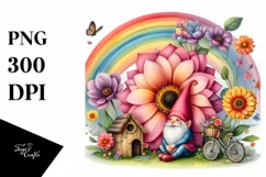 Watercolor Gnome House Rainbow Scene | Sublimation | Clipart Product Image 1