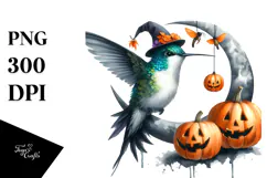Halloween Hummingbird on Half Moon, PNG Product Image 1