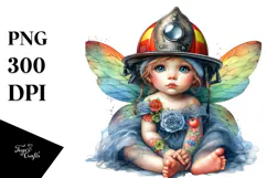 Colorful Baby Fairy in Firefighter's Helmet, Transparent PNG Product Image 1