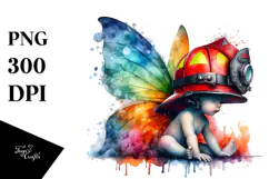 Colorful Baby Fairy in Firefighter's Helmet, Transparent PNG Product Image 1