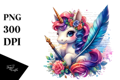 Colorful Baby Unicorn with Quill and Ink, Transparent PNG Product Image 1