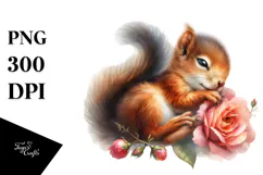 Sleeping Baby Squirrel on Flower PNG Product Image 1