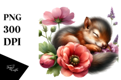 Sleeping Baby Squirrel on Flower PNG Product Image 1