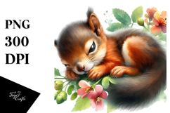 Sleeping Baby Squirrel on Flower PNG Product Image 1