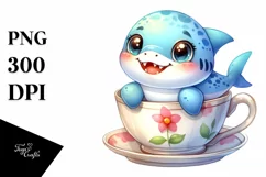 Colorful Smiling Baby Shark in Tea Cup | Sublimation | Product Image 1