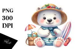 Whimsical Baby Polar Bear in Beachwear PNG Product Image 1