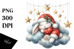 Cute Baby Rabbit Christmas Moon PNG Product Image 1