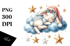 Cute Baby Rabbit Christmas Moon PNG Product Image 1