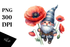 Cute GNOME with Poppy in a Basket PNG Product Image 1