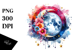 Vibrant Abstract Moon with Flowers | Clipart Product Image 1