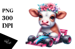 Colorful Baby Cow with Race Car, Transparent PNG Product Image 1
