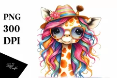 Colorful Baby Giraffe with Sun es Watercolor Product Image 1