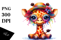 Colorful Layered Watercolor Cute Baby Giraffe | Clipart Product Image 1